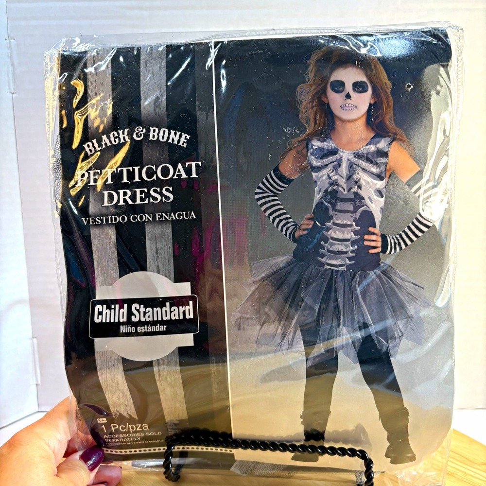 Amscan Skeleton Petticoat Dress Tutu Costume Kids Standard Size 8-10 Black